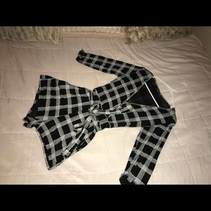 BOOHOO Black & White checkered tie waist romper